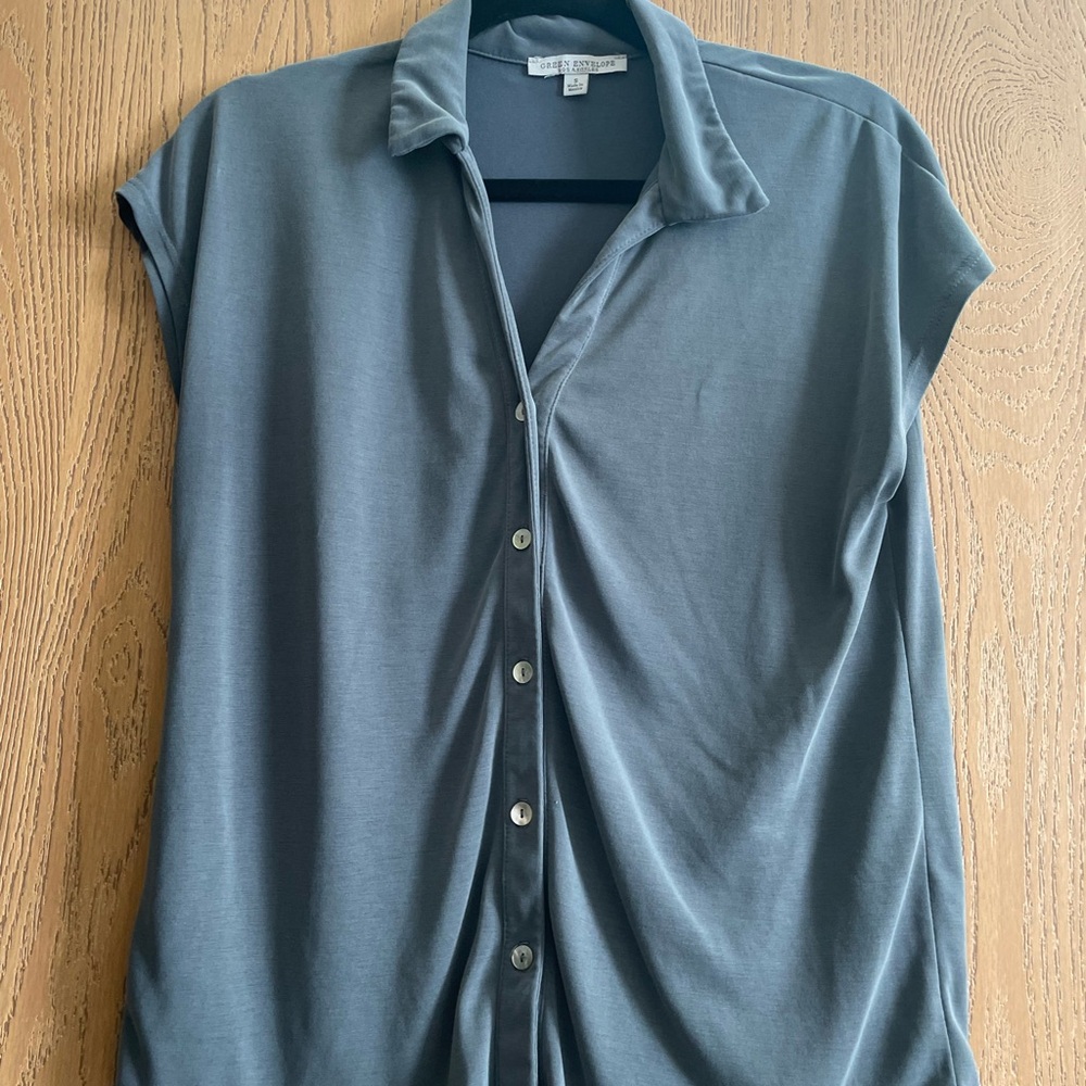 Green Envelope Blue Button Down Shirt